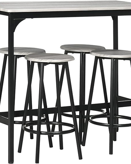 HOMCOM 5-Piece Counter Height Bar Table Set, Rustic 43.25" Dining Table with 4 Bar Stools, Kitchen Table with Wooden Top for Pub, Dining Room, Gray - LeafyLoom
