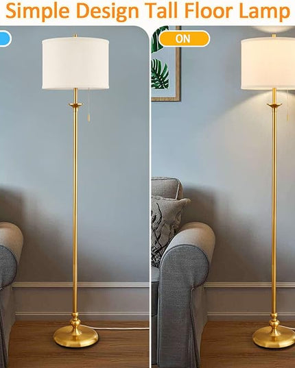 Luvkczc Modern Floor Lamp, 60" Standing Lamp for Living Room with Pull Chain Switch, Corner Tall Soft Lighting for Bedroom, Office, Dining Room, Farmhouse (Bulb Included),Gold - LeafyLoom