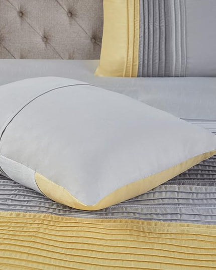 Madison Park Amherst Faux Silk Comforter Set-Casual Contemporary Design All Season Down Alternative Bedding, Matching Shams, Bedskirt, Decorative Pillows, King(104"x92"), Yellow, 7 Piece (MP10-2449) - LeafyLoom