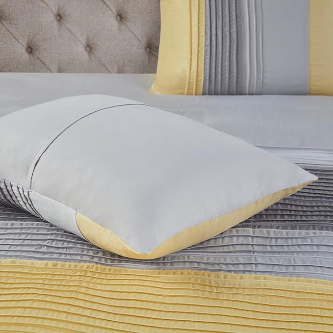 Madison Park Amherst Faux Silk Comforter Set-Casual Contemporary Design All Season Down Alternative Bedding, Matching Shams, Bedskirt, Decorative Pillows, King(104"x92"), Yellow, 7 Piece (MP10-2449) - LeafyLoom