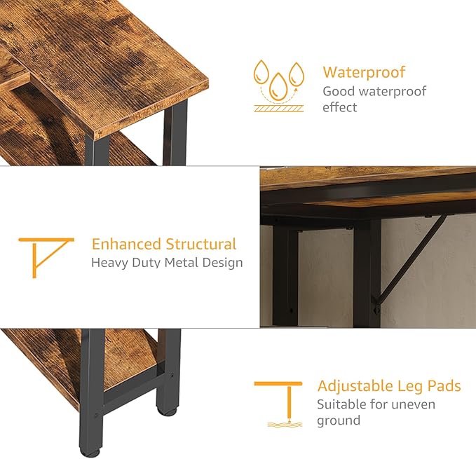 Small L Shaped Desk with Power Outlet Shelves, 40 Inch Corner Desk for Small Space Home Office, Study Work Computer Desks with Charging Station, Rustic Brown - LeafyLoom