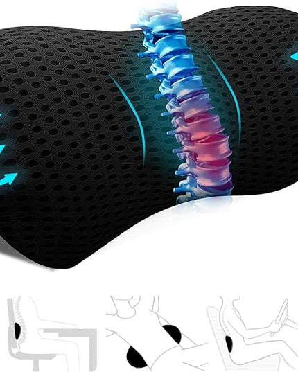 Lumbar Support Pillow Ergonomic Memory Foam Lumbar Pillow, Relieve Back Pain, CMFY Breathable & Detachable & Washable, Neo Cushion Lower Back Pillow for Office Chairs, Car Seats (Black) - LeafyLoom