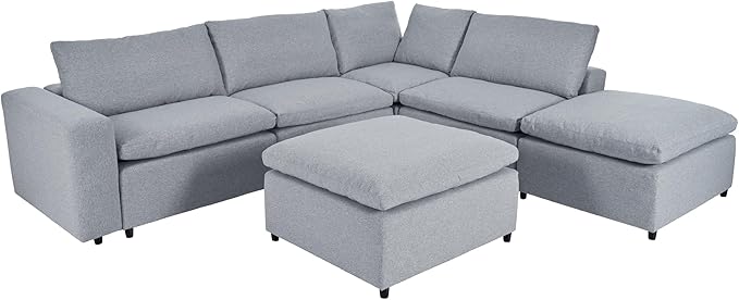 152" Oversized Modular U-Shape, Filled Upholstered Sectional Set with 2 Large Removable Ottomans Customizable Sleeper Chaise Lounge,Sofas & Couches(6-Seater), Light Gray - LeafyLoom