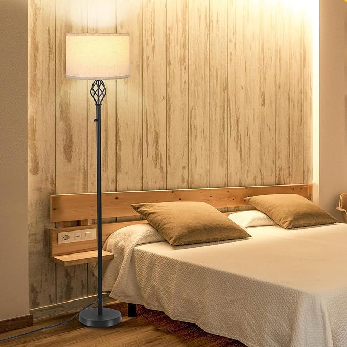 Floor Lamps for Living Room, Standing Lamp, Modern Floor lamp with Linen Shade, Rotary Switch, LED Bulb Included(10W 1000LM), Stepless Dimmable Floor Lamp for Bedroom, Reading Tall Lamp for Office - LeafyLoom