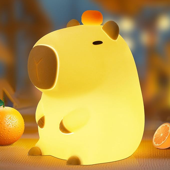 FULLOSUN Capybara Night Light, Capybara Gifts, Funny Capybara Birthday Gifts for Children Women Teenage Girls Boy Toddler - ABS+SIL Portable Squishy Rechargeable Dimmable - LeafyLoom