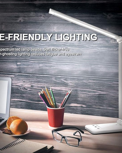 LED Desk Lamp Dimmable Table Lamp Reading Lamp with USB Charging Port, 5 Lighting Modes, Sensitive Control, 30/60 Minutes Auto-Off Timer, Eye-Caring Office Lamp - LeafyLoom