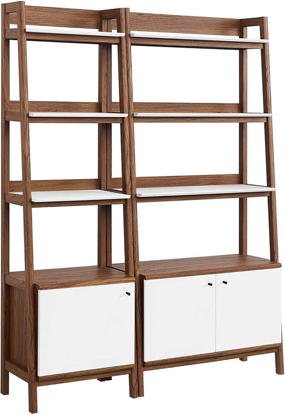 Modway Bookshelf Display Cases in Walnut White - Set of 2 - LeafyLoom