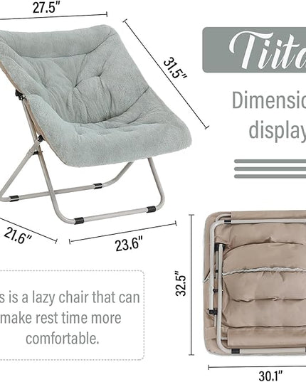 Tiita Comfy Saucer Chair, Soft Faux Fur Oversized Folding Accent Chair, Lounge Lazy Chair for Kids Teens Adults, Metal Frame Moon Chair for Bedroom, Living Room, Dorm Rooms - LeafyLoom