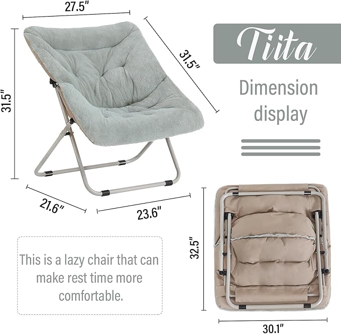 Tiita Comfy Saucer Chair, Soft Faux Fur Oversized Folding Accent Chair, Lounge Lazy Chair for Kids Teens Adults, Metal Frame Moon Chair for Bedroom, Living Room, Dorm Rooms - LeafyLoom