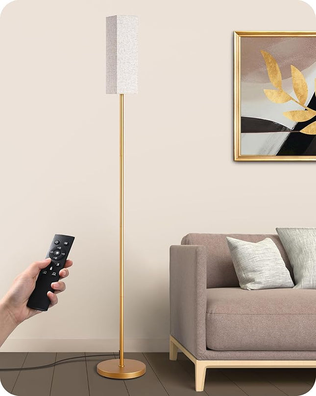 EDISHINE Modern Corner Floor Lamp with Remote, Stepless Dimmable Minimalist Reading Lamp, 65" Tall Pole Lamp for Living Room, Bedroom, Office, 9W LED Bulb Included (Gold) - LeafyLoom