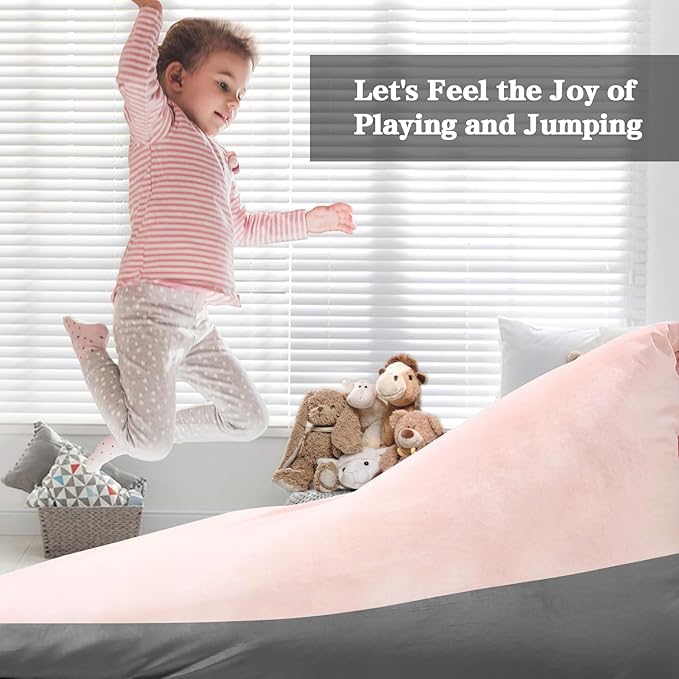Stuffed Animal Storage Bean Bag Chair for Kids and Adults, Luxury Velvet Stuffed Animal Storage, Stuffie Seat - COVER ONLY(Pink & Dark Grey 200L/52 Gal) - LeafyLoom
