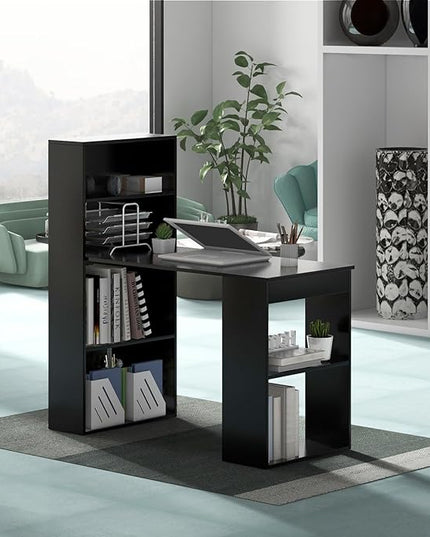 Computer Desk with Shelves, Black - LeafyLoom
