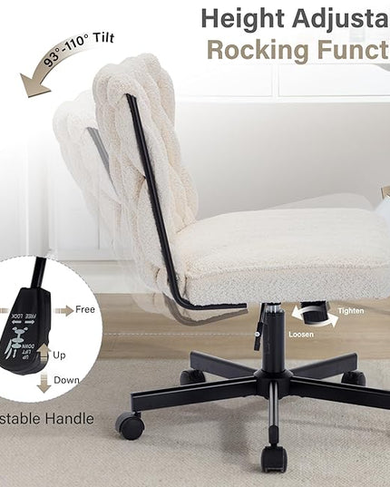 Criss Cross Legged Office Desk Chair with Wheels, Modern Armless Desk Chair with Wide Seat, Home Office Chair for Work, Meditation, Vanity, Beige - LeafyLoom