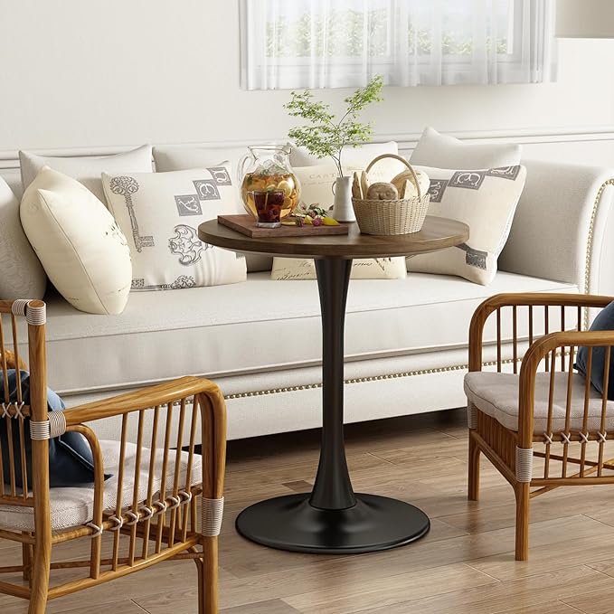 Wood Round Table Modern Dining Table Tulip Round Kitchen Table Wooden Mid Century Coffee Table for Living Room 24 inch - LeafyLoom