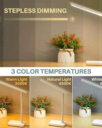 LED Desk Lamp with Touch Control for Reading, No Flicker, 3 Color Modes, Foldable for Table and Eye Caring for Office, Home, Dormitory, USB Interface DC5V 1A - LeafyLoom