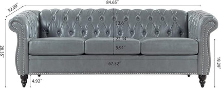 3-Seaters Living Room Clasic Chesterfield Sofa Couch Button Tufted PU Leather Upholstered Sofa&Couch with Luxury Roller Armrest Soild Wood Legs Movable Cushions & Nailhead Decor - LeafyLoom