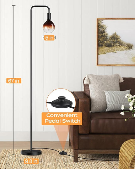 QiMH Floor Lamp for Living Room, Modern Industrial Standing Lamp with 8W LED Bulb, Clear Glass Globe 5", 2200K Warm Light Lighting 67" Minimalist Tall Floor Lamps for Bedroom Office Decor, Black - LeafyLoom