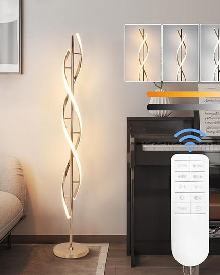 ADISUN 40W LED Floor Lamp Remote Control Dimmable Spiral Floor Lamp Indoor Tall Lamp Floor Lamp for Living Rooms Family Rooms Bedrooms Offices Lighting (Gold) - LeafyLoom