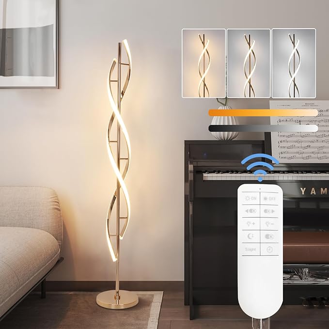 ADISUN 40W LED Floor Lamp Remote Control Dimmable Spiral Floor Lamp Indoor Tall Lamp Floor Lamp for Living Rooms Family Rooms Bedrooms Offices Lighting (Gold) - LeafyLoom