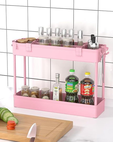 SPACELEAD Slim Storage Cart 4 Tier,Bathroom Storage Organizer Rolling Utility Cart, Mobile Shelving Unit Slide Out Storage Cart for Office, Bathroom, Kitchen, Laundry Room & Narrow Places， Pink - LeafyLoom