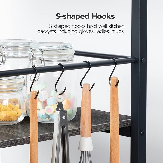 HOOBRO Kitchen Island with Storage,Industrial Kitchen Island on Wheels and Side Enclosures, 3 Tier Kitchen Cart with Large Workstation, Stable, Easy Assembly, Charcoal Gray and Black BC03ZD01 - LeafyLoom