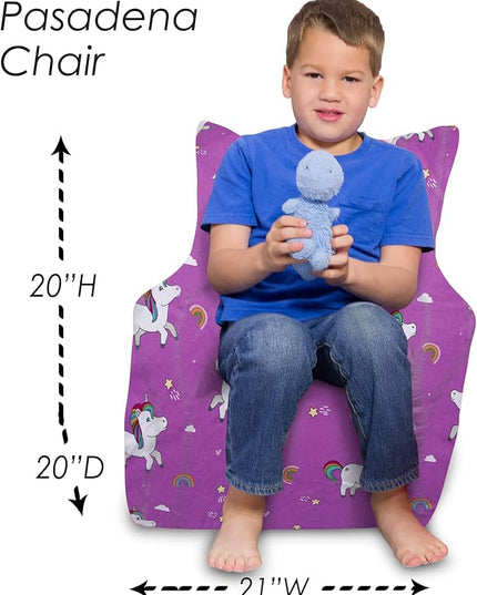 Posh Creations Structured Comfy Bean Bag Chair for Gaming, Reading, and Watching TV, Pasadena Chair, Canvas - Unicorn and Rainbows on Purple - LeafyLoom