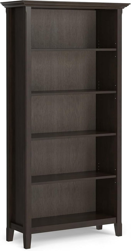 SIMPLIHOME Amherst SOLID WOOD Transitional 5 Shelf Bookcase for The Living, Study Room and Office, 36 inch, Hickory Brown - LeafyLoom