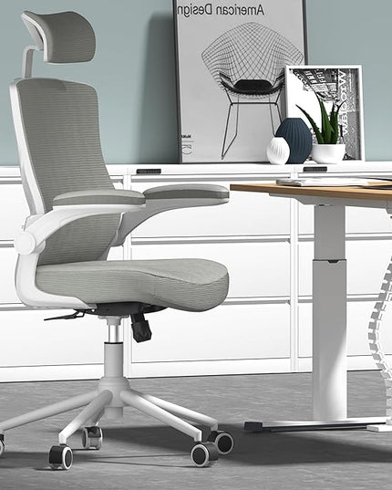 𝑯𝑶𝑴𝑬 𝑶𝑭𝑭𝑰𝑪𝑬 𝑪𝑯𝑨𝑰𝑹, Ergonomic Mesh Desk Chair, High Back Computer Chair- Adjustable Headrest with Flip-Up Arms, Lumbar Support, Swivel Executive Task Chair (Modern, Star Dust) - LeafyLoom