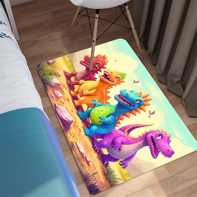 Dinosaur Rugs for Boys Bedroom - Cartoon Dinosaur Rug Dinosaur Carpet Playroom Mat for Kids Room Colorful Cute Dino Rug for Room Kids Carpet for Bedroom,2'×3' - LeafyLoom