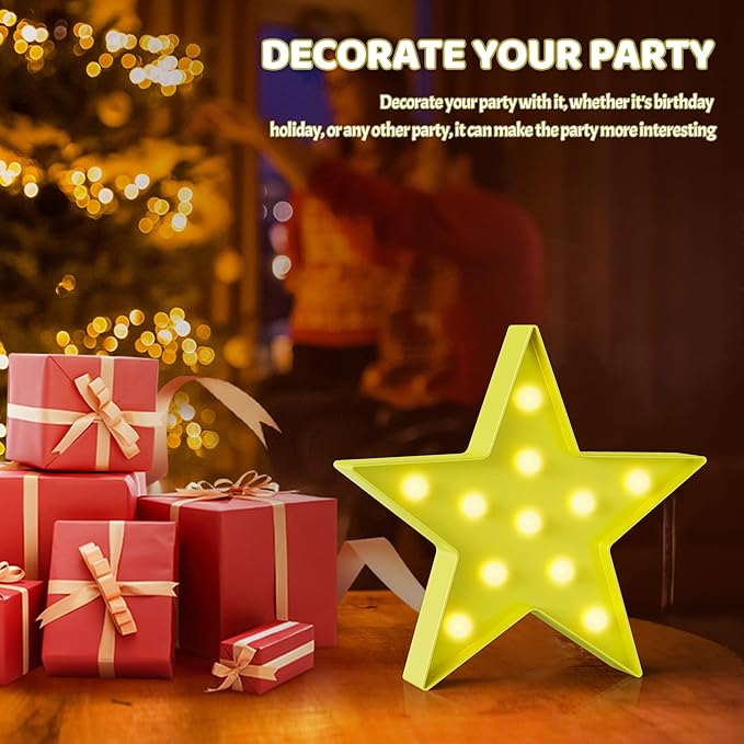 Yellow Star Birthday Party Decorations, Battery Powered Star Night Light for Kids, Kids Room Decor for Bedrooms, Baby Night Light, Toddler Room Decor, Kids Room Decor, Wall Decor for Bedroom - LeafyLoom