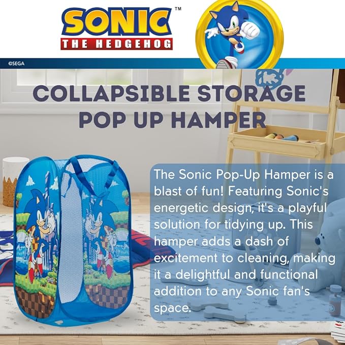 Franco Kids Room Non Slip Area Rug, 69 in x 52 in, Sonic The Hedgehog, Anime & Sonic Anime Kids Room Collapsible Storage Bin Pop Up Hamper, One Size, (100% Officially Licensed Product) - LeafyLoom