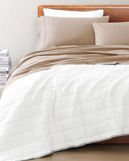 LANE LINEN 100% Organic Cotton Sheets Set Pure Long- Staple Percale Weave - Bedding for Bed Fits Mattress Upto 15" Deep Pocket (Queen Taupe) - LeafyLoom