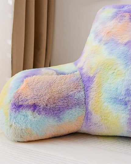 A Nice Night Faux Fur Reading Pillow Bed Wedge Large Adult Children Backrest with Arms Back Support for Sitting Up in Bed/Couch for Bedrest,Tie Dyed Purple - LeafyLoom