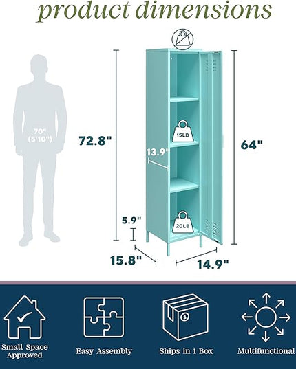 Novogratz Cache Single Metal Locker Storage, Mint Cabinet - LeafyLoom