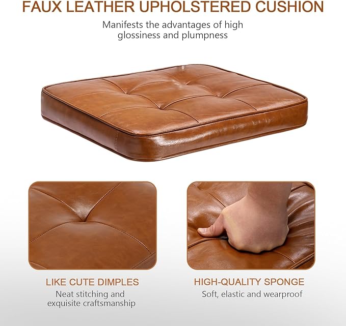 Zesthouse Modern Home Office Chair Leather Desk Chair with Natural Rattan Back, Vanity Chair for Girls Women, Upholstered Tufted Swivel Armchair, Height Adjustable Computer Task Chair - LeafyLoom