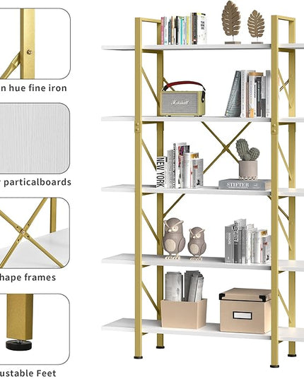 YITAHOME 5 Tier Gold Bookshelf, 70.9" Tall Modern Wide Bookcase, Open Storage Rack Shelves in Living Room/Bedroom/Home/Office, Books Holder Organizer for Books/Plants, Gold & White - LeafyLoom
