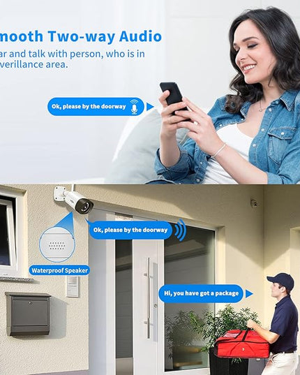 Hiseeu 5MP WiFi Security Camera System,3TB HDD, 16 Channels 8MP NVR Surveillance CCTV System Kit,Outdoor 2 Way Audio, Color Night Vision with Spotlight, 24/7 Time Record Hiseeu