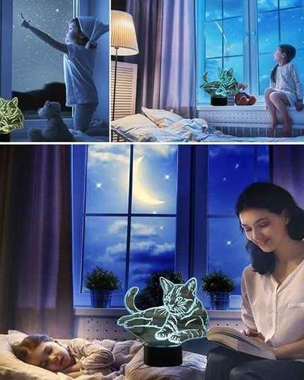 Creative Cat Night Light USB Powered Touch Switch Remote Control LED Decor Optical Illusion 3D Lamp 7/16 Colors Changing Children Kids Toy Christmas Xmas Brithday Gift - LeafyLoom