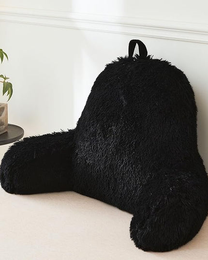 XeGe Faux Fur Reading Pillow Cover (No Filler), Fluffy Backrest Pillow Case for Sitting in Bed, Adults Kids Shaggy Sit Up Back Support Study Pillow Cover for Couch Chair Home Decoration, Black - LeafyLoom