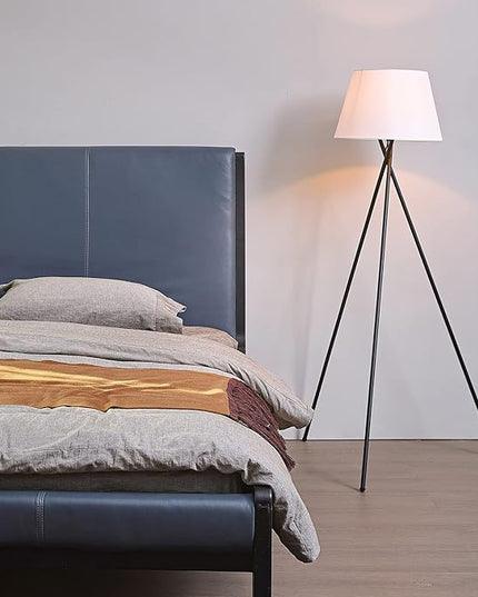 Globe Electric 67519 Allen 59" Floor Lamp, Matte Black, White Linen Shade, On Off Switch on Socket - LeafyLoom