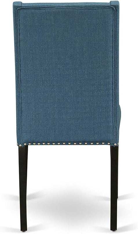 East West Furniture NOFL3-BLK-21 3 Piece Modern Dining Set Contains a Rectangle Wooden Table with Butterfly Leaf and 2 Blue Linen Fabric Upholstered Chairs, 32x54 Inch - LeafyLoom