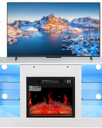 Fireplace TV Stand with LED Lights,Entertainment Center for TVs UP to 65" Televisions,Modern TV Console with Electric Fireplace for Living Room Bedroom - LeafyLoom