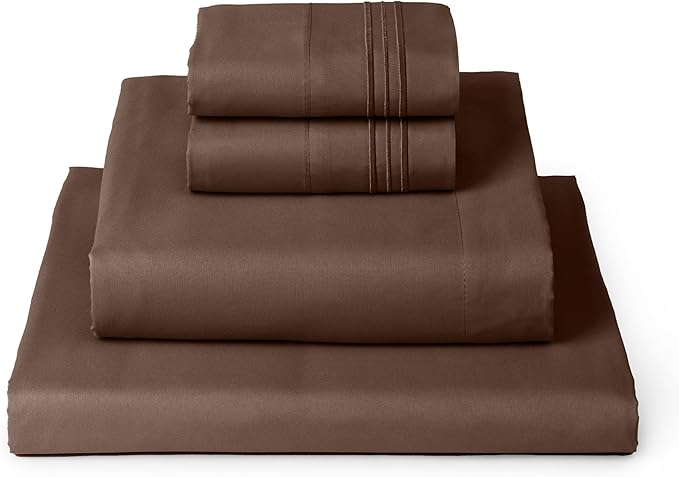Mellanni Twin Sheets Set - 4 Piece Iconic Collection Bedding Sheets & Pillowcases - Luxury, Ultra Soft, Cooling Bed Sheets - Deep Pocket up to 16 inch - 4 PC (Twin, Brown w/Extra Pillow Case) - LeafyLoom