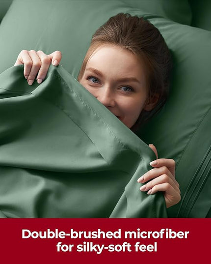 Mellanni Extra Deep Twin Sheets - 3 PC Iconic Collection Bedding Sheets & Pillowcases - Hotel Luxury, Ultra Soft, Cooling Bed Sheets - Extra Deep Pocket up to 21 inch (Twin, Emerald Green) - LeafyLoom