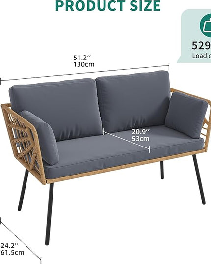 YITAHOME Wicker Outdoor Loveseat, All-Weather Patio Sofa for Balcony, Backyard, Pool, Porch, Deck, Outdoor Sectional Furniture Set with Table & Cushions - Grey - LeafyLoom