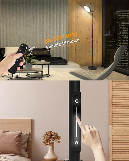 JOOFO Folding Floor Lamp, Sky LED Floor Lamp with Modern Folding Torchiere Design, 5 Color Temperatures Lamp with Remote and Touch Pad, Perfect Standing Folding Light for Bedroom,Office(Black-Folding) - LeafyLoom