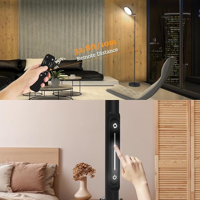 JOOFO Folding Floor Lamp, Sky LED Floor Lamp with Modern Folding Torchiere Design, 5 Color Temperatures Lamp with Remote and Touch Pad, Perfect Standing Folding Light for Bedroom,Office(Black-Folding) - LeafyLoom