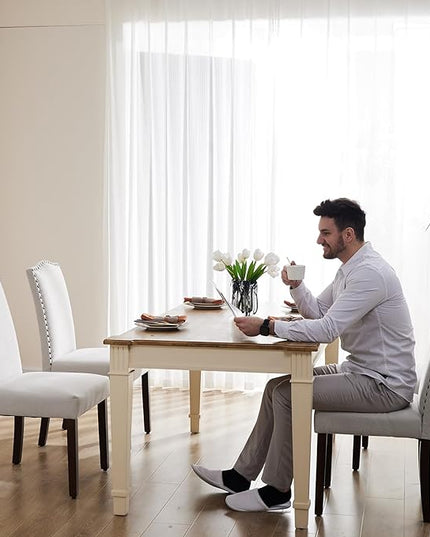 DUMOS Dining Chairs Set of 2, Fabric Dining Room Chairs, Upholstered Parsons Chairs with Nailhead Trim & Wood Legs, Kitchen Side Chair for Dining Living Room,Bedroom - Grey - LeafyLoom