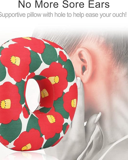 Ear Piercing Pillow for Side Sleeping, CHN Pillow with Hole for Side Sleepers Ear Pain Inflammation Pressure Sores O-Shaped Donut Guard Red Flower - LeafyLoom