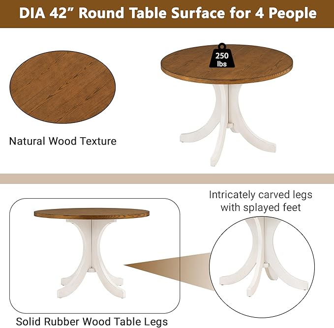 NicBex Dining Table Contemporary Kitchen Table Farmhouse Rustic Mid-Century Solid Wood Round Dining Table for Small Places Round Dining Table, Easy Assembly, Walnut - LeafyLoom